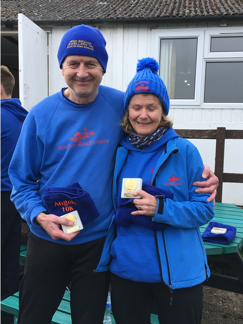 John Gibson and Susan Hunt with their trophies, 7th April 2019