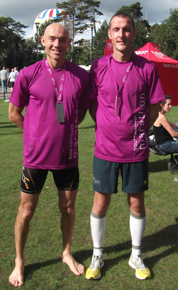Steve Edwards and Darren Long at finish of Bournemnouth Marathon