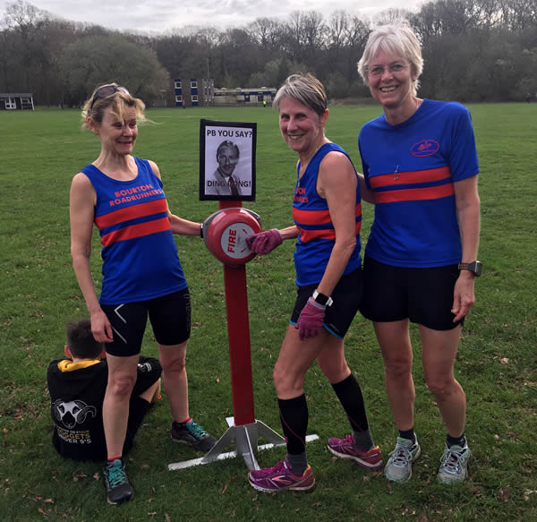Susan Hunt, Liz Hulcup and 
          Gill Carrick at Fire Services College parkrun 23, March 2019
