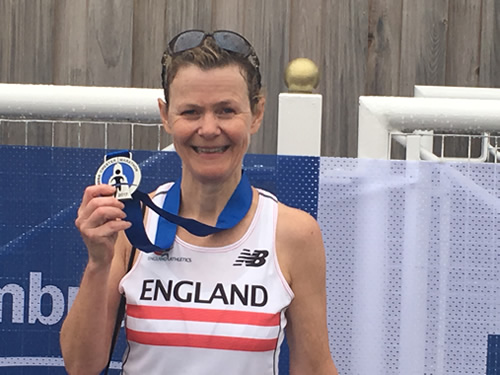 Susan Hunt in England Vest at Chester Marathon