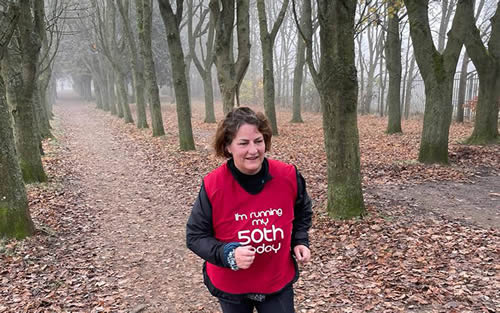 Sarah Conway completing her 50th parkrun at Witney - 2-12-2023