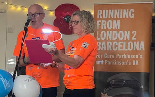 Neil Russell giving an account of his epic run from London to Barcelona