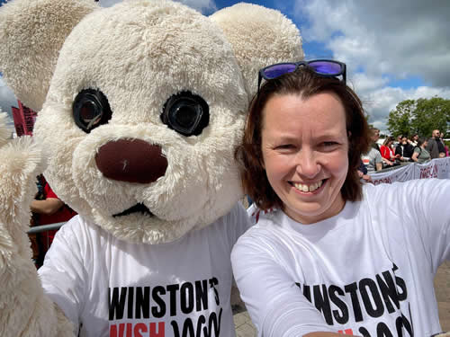 Winston Bear (aka Claire Carroll) and Louise at Cheltenham Running Festival Fun Run - 16th June 2024. Click on image for a larger version