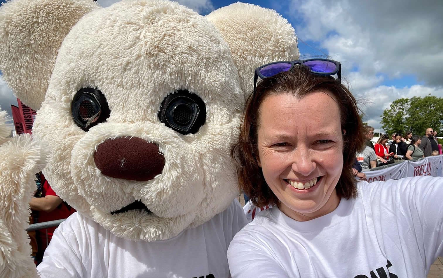 Winston Bear (aka Claire Carroll) and Louise at the Cheltenham Running Festival Fun Run - 16-06-2024