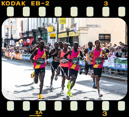 Leaders of the London Marathon Men's Wheelchair even at 11Km - Hug (Switzerland) and Xingchuan (China)