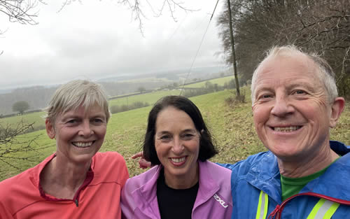Gill, Viv & Giles - ctoss-country training 10th March 2024. Click on image for a larger version.