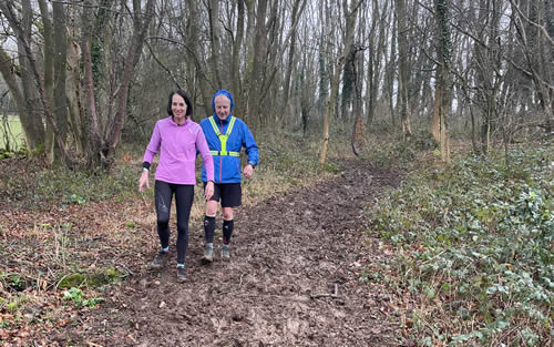 Viv and Giles running between Longborough, Bourton on the Hill, Hinchwick and return - 10th March 2024. Click on image for a larger version